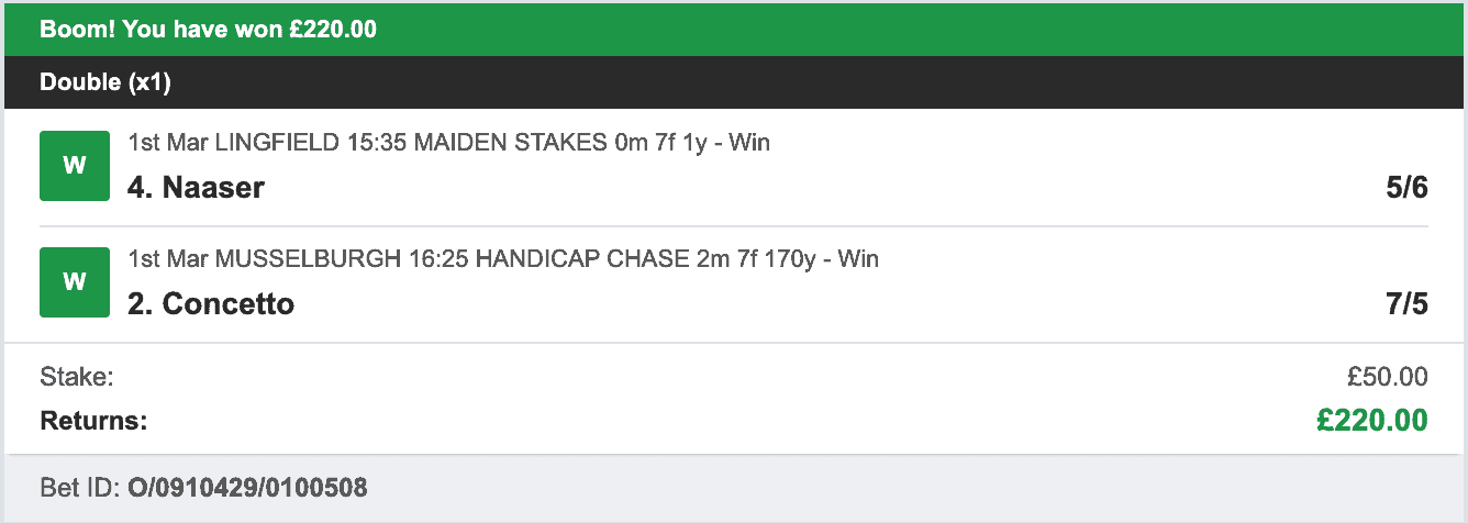 Billys Bets - Winner - 2023-03-01