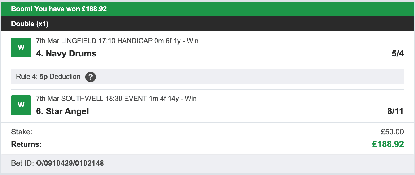 Billys Bets - Winner - 2023-03-07