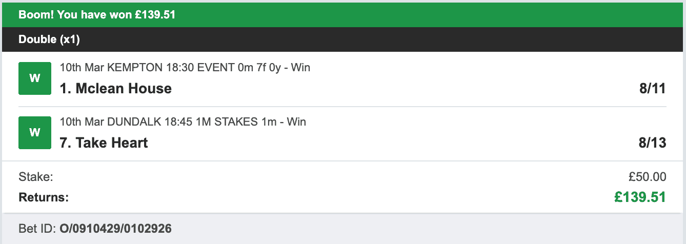 Billys Bets - Winner - 2023-03-10
