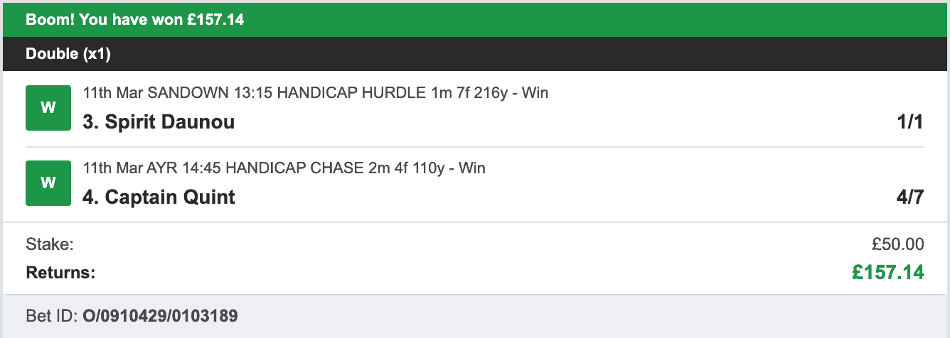 Billys Bets - Winner - 2023-03-11
