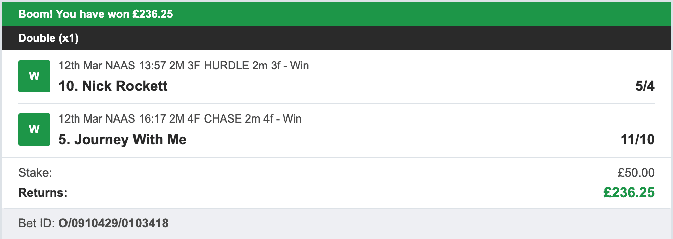 Billys Bets - Winner - 2023-03-12