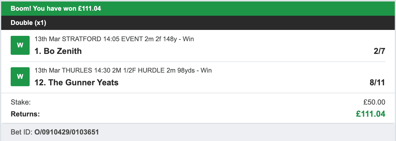 Billys Bets - Winner - 2023-03-13