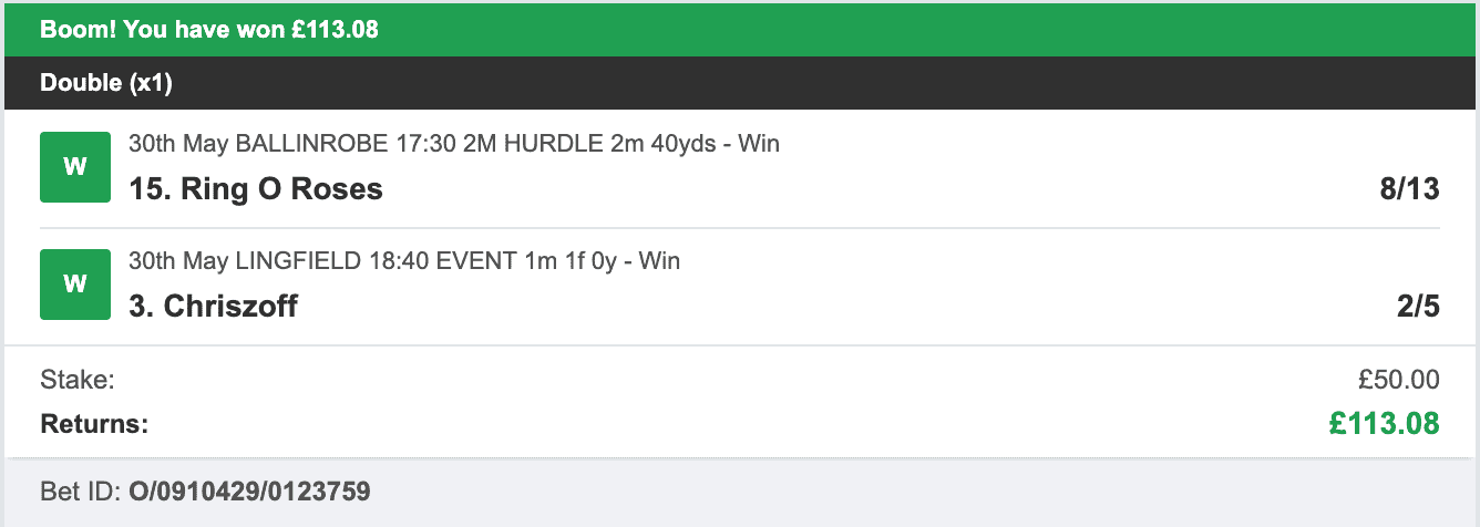 Billys Bets - Winner - 2023-05-30