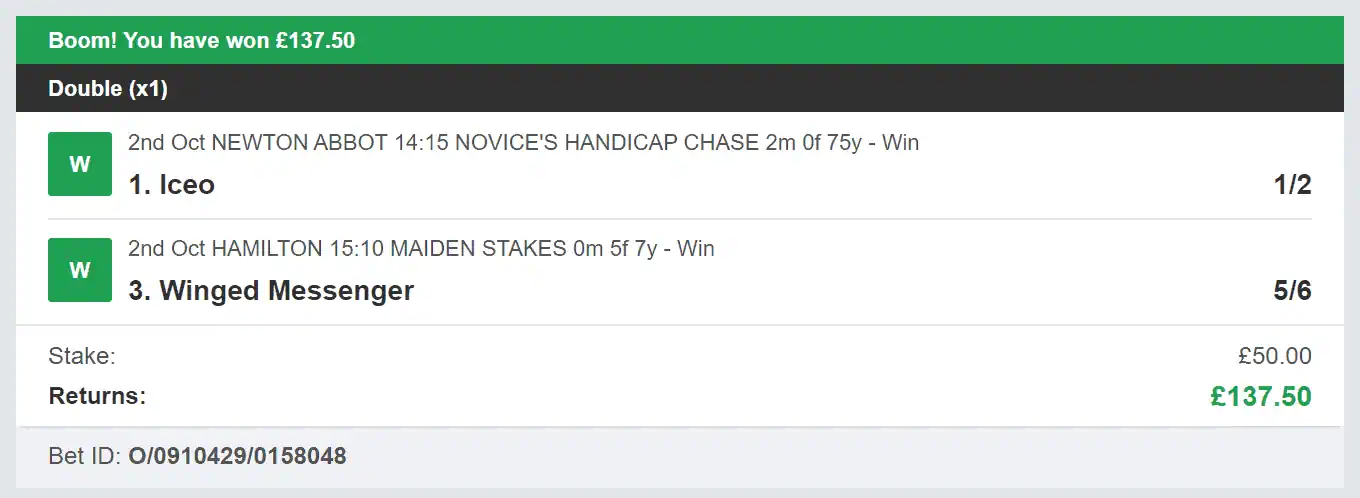 Billys Bets - Winner - 2023-10-02
