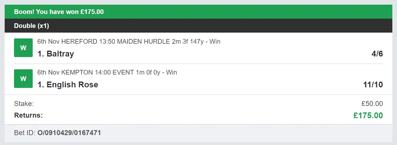 Billys Bets - Winner - 2023-11-06