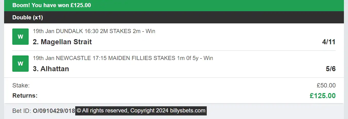 Billys Bets - Winner - 2024-01-19