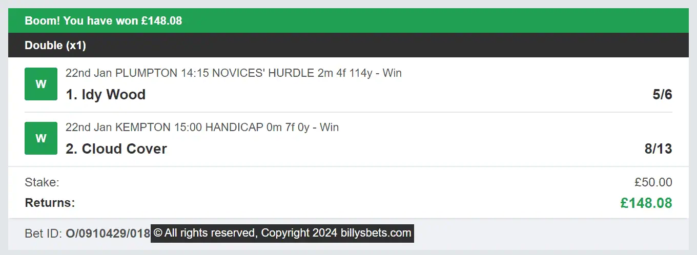 Billys Bets - Winner - 2024-01-22