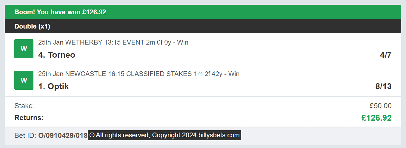 Billys Bets - Winner - 2024-01-25