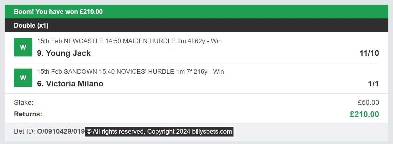 Billys Bets - Winner - 2024-02-15