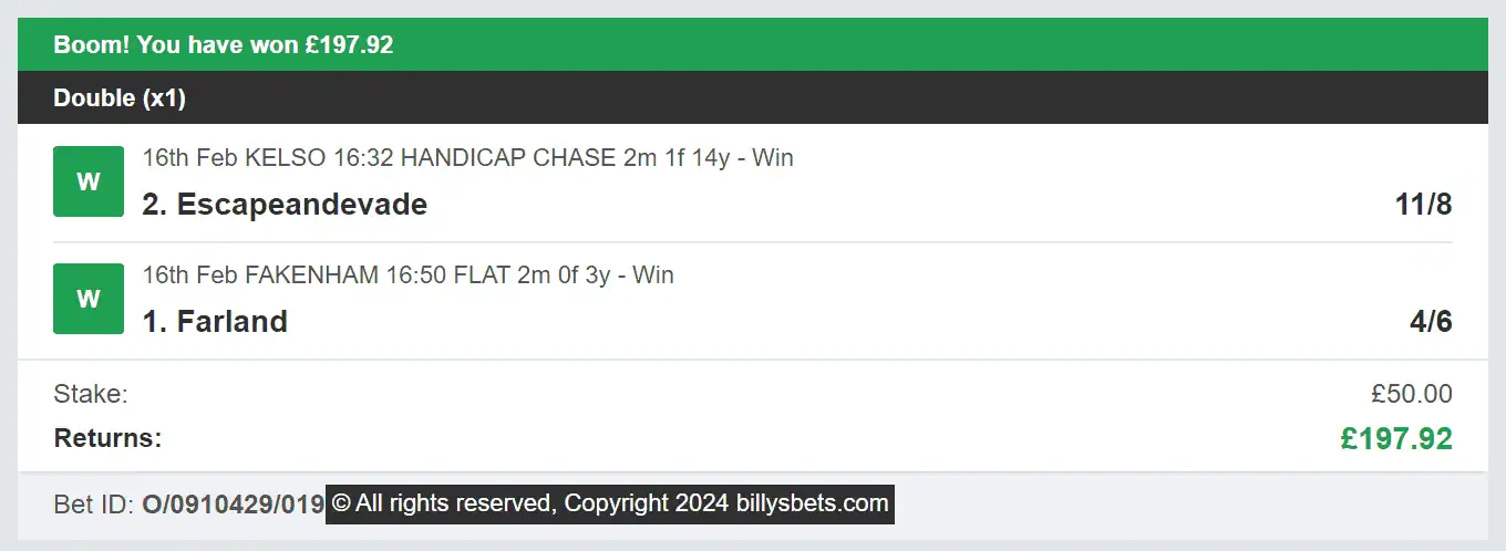 Billys Bets - Winner - 2024-02-16