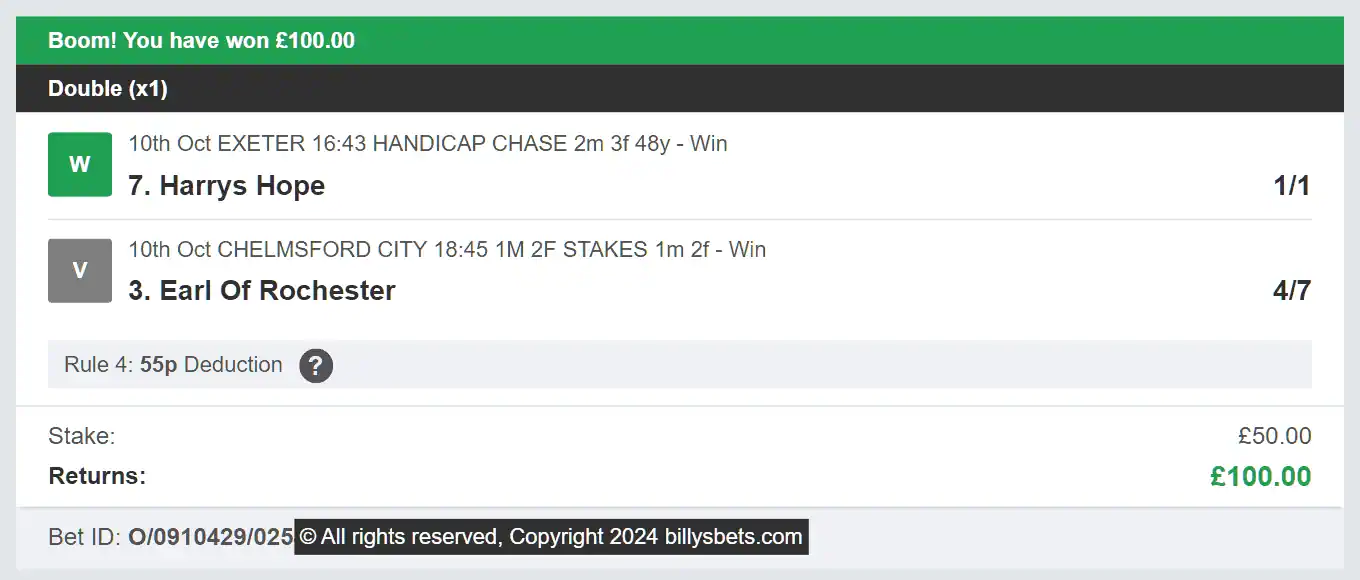 Billys Bets - Winner - 2024-10-10