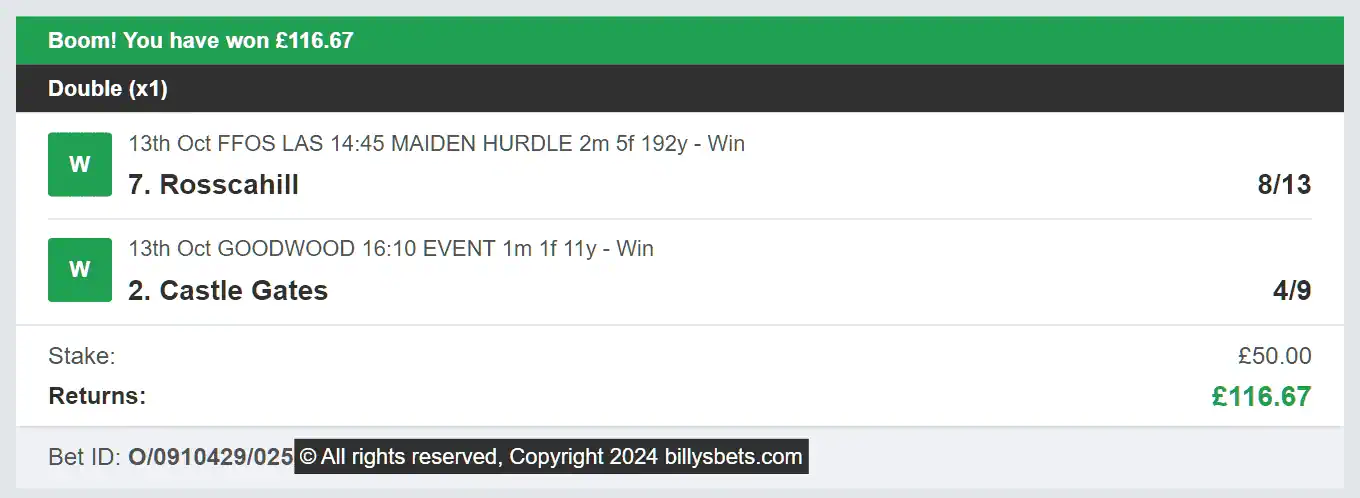 Billys Bets - Winner - 2024-10-13