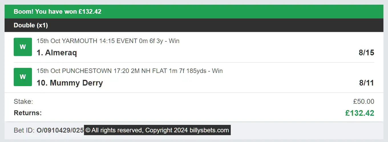 Billys Bets - Winner - 2024-10-15