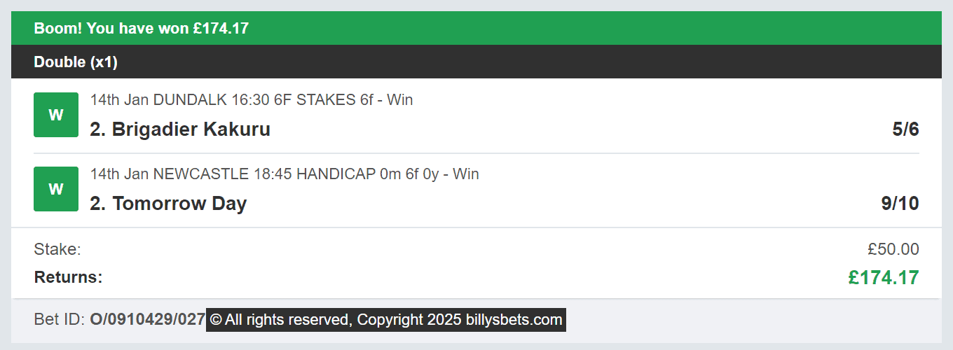 Billys Bets - Winner - 2025-01-14
