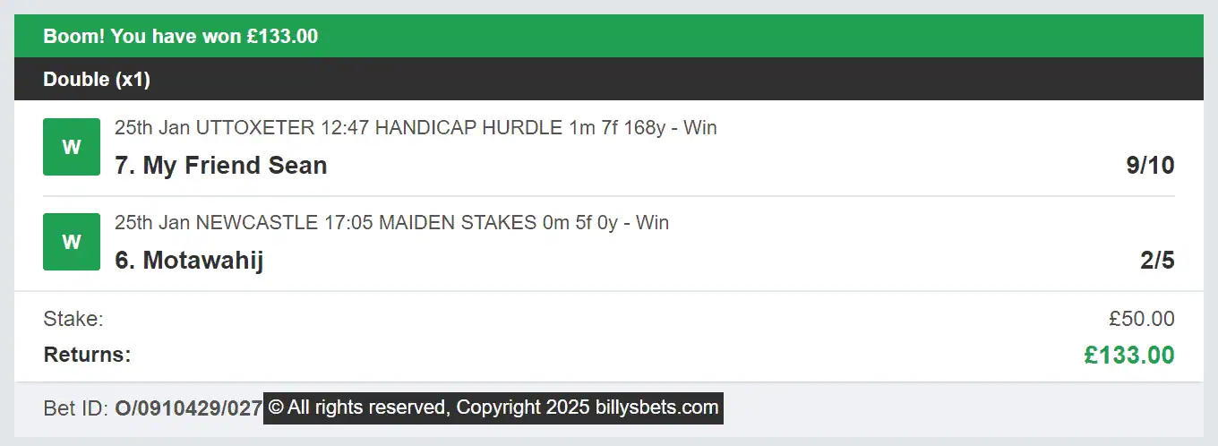 Billys Bets - Winner - 2025-01-25