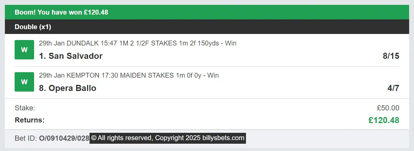 Billys Bets - Winner - 2025-01-29